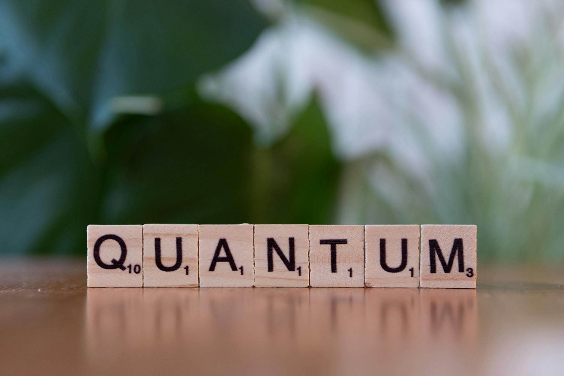 conceptual quantum word with wooden blocks